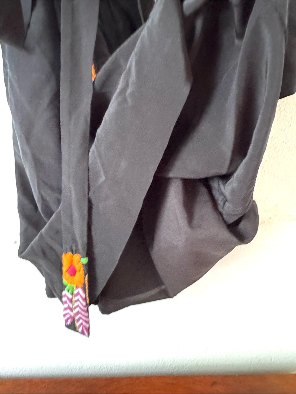 Trina Turk Black Embroidered Tie-Waist Tunic Dress with Colorful Floral Neckline - Picture 8 of 13